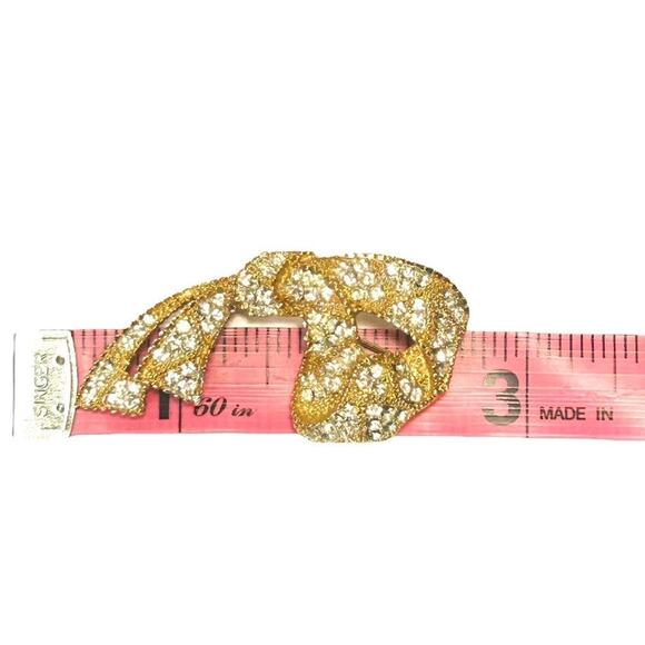 Vintage Kramer Ribbon Knot Half Bow Gold Toned With Rhinestones Pin Brooch - Picture 6 of 8